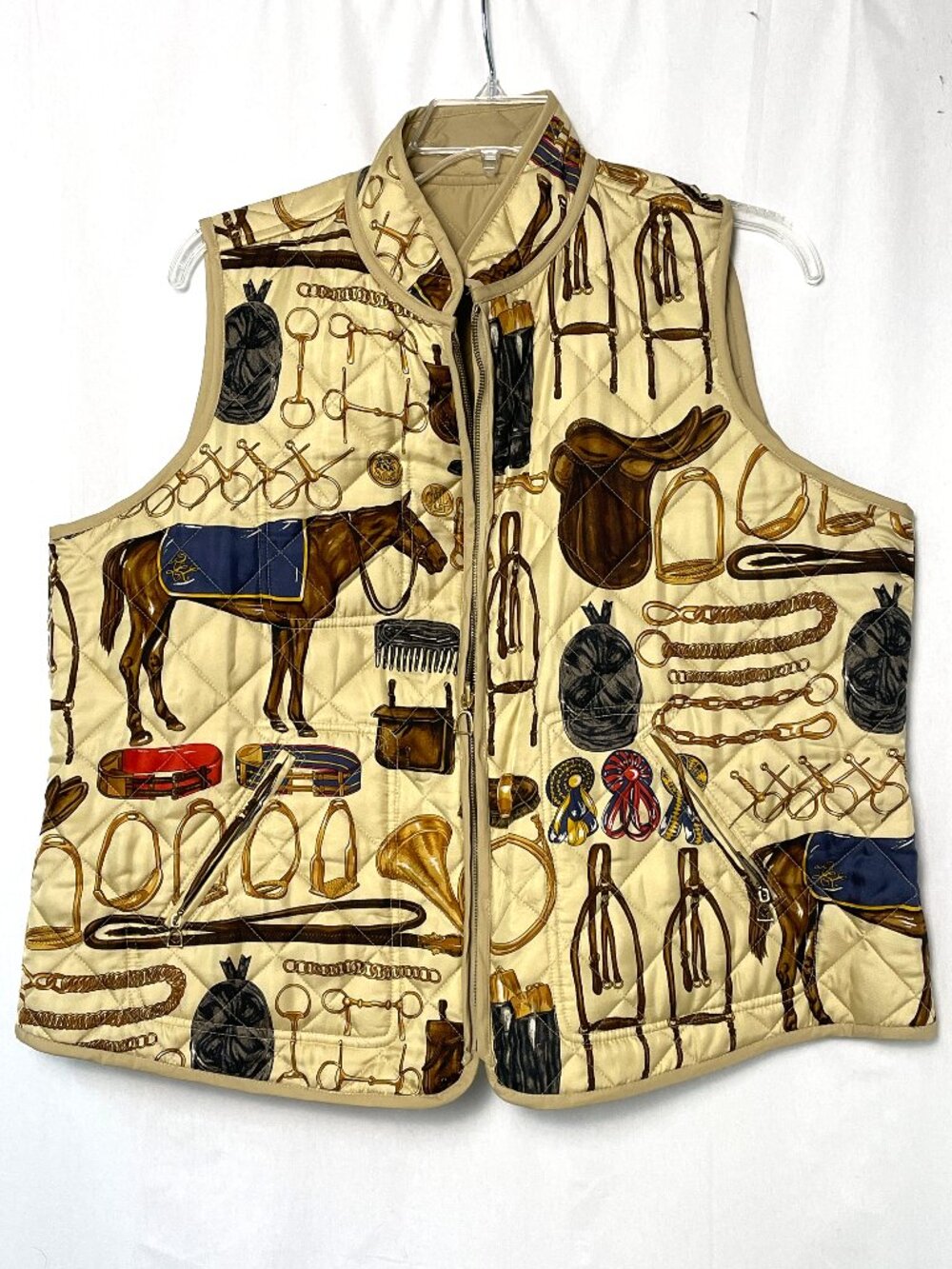 VTG Lauren Ralph Lauren Reversible Quilted Equestrian Horse Print Vest